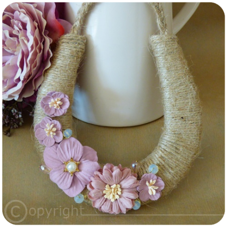 Rustic Twine Horseshoe with Pink Flowers