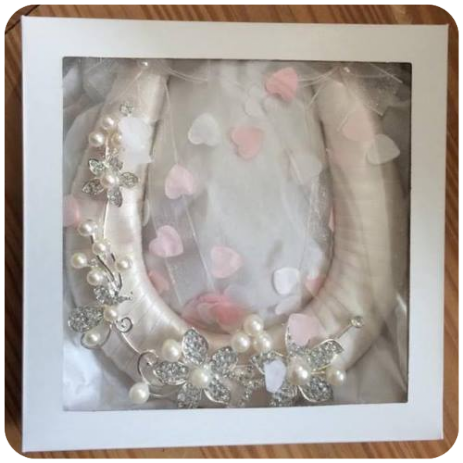 Wedding Day Horseshoe Handmade Ivory Ribbon with Diamante & Pearls